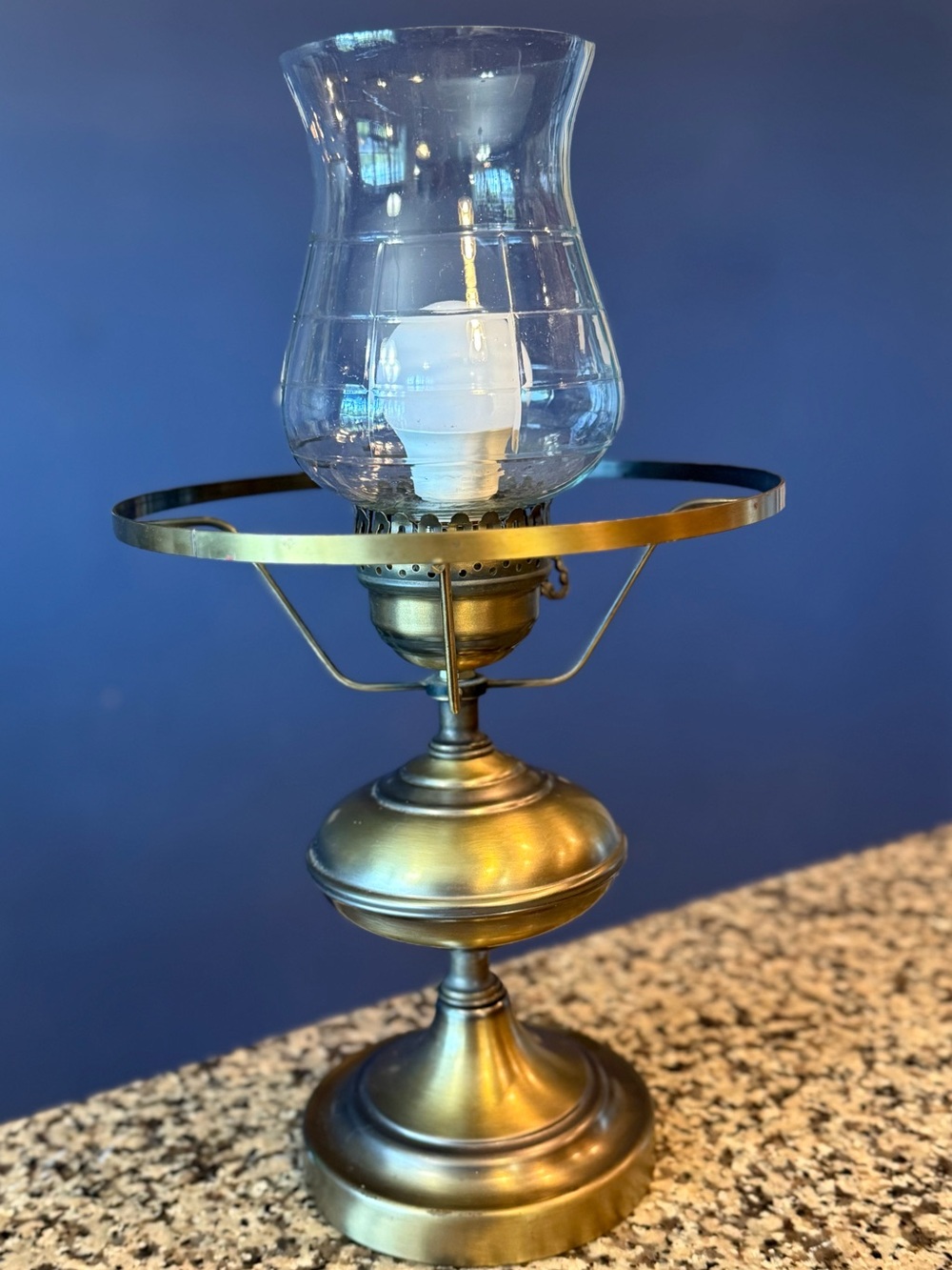 Vintage Brass Electric Lamp 18” Tall Hurricane Oil Lamp Style